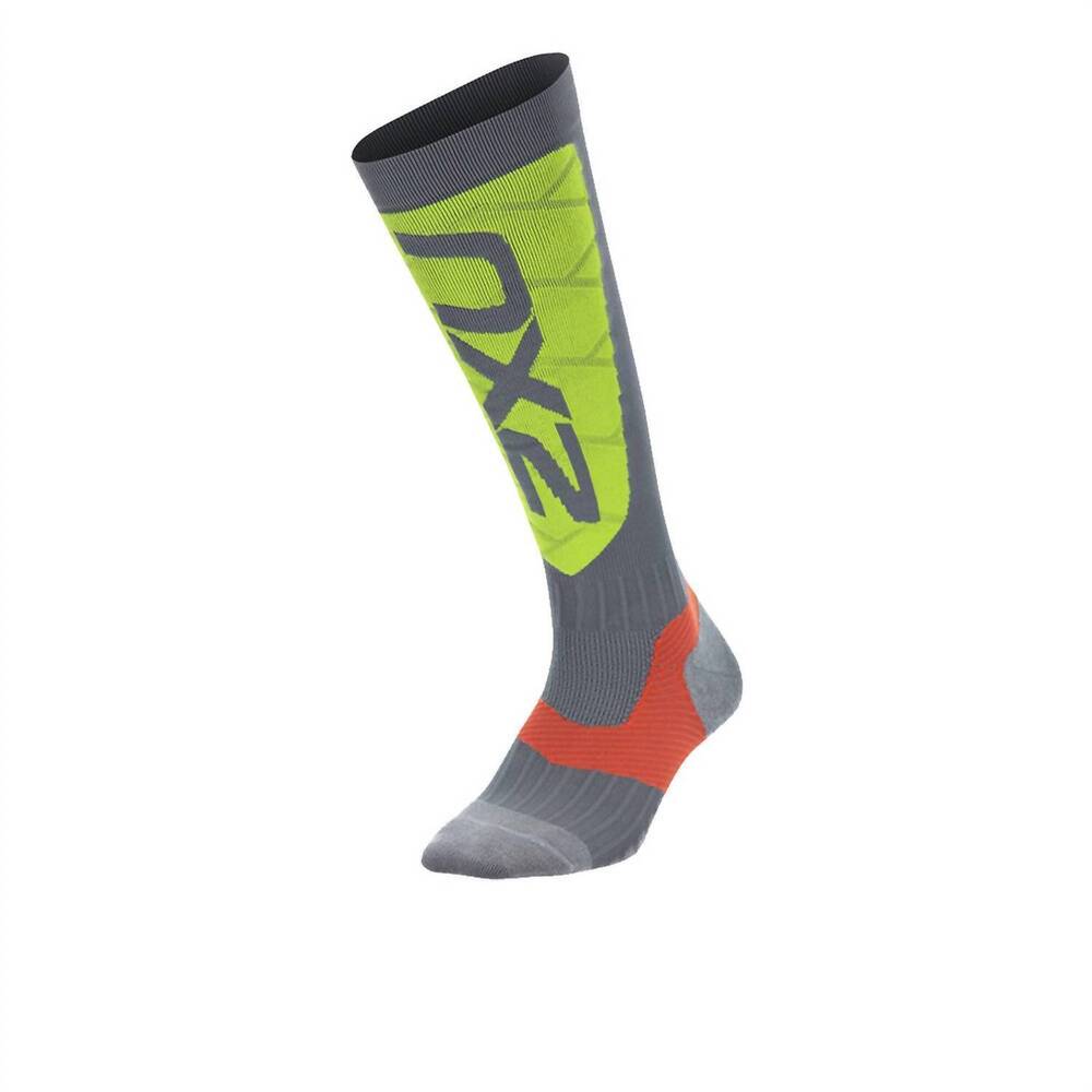 NEW 2XU men's elite compression alpine socks in grey/green